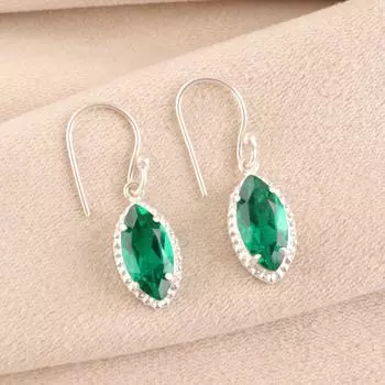 Хромдиопсид Драгоценный камень 925 Стерлинговое серебро Ювелирные изделия Ручной работы Зеленые Серьги 1.4 EE-169-11