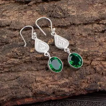 Хромдиопсид Драгоценный камень 925 Стерлинговое серебро Ручная работа Серьги-капли/подвески 1,70 EE-8-1