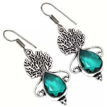 Хромдиопсид драгоценный камень ручной работы подарок для нее серебряные ювелирные серьги 1,5