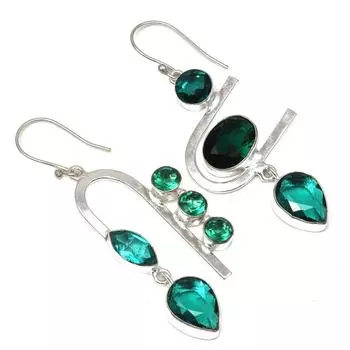 Хромдиопсид драгоценный камень ручной работы подарок для нее серебряные ювелирные серьги 1,5