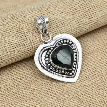 Хромдиопсидовый драгоценный камень 925 Твердое серебро Ювелирные изделия ручной работы Кулон Мемориальный подарок 1.77 inches зелёный