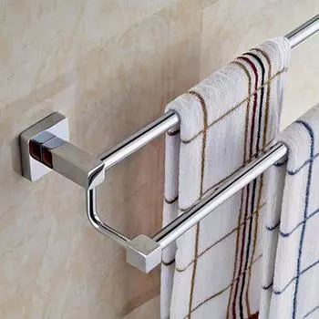 Хромированная двойная полка для полотенец для ванной комнаты, держатель для вешалки для полотенец, квадратный держатель для полотенец, аксессуары для ванной комнаты