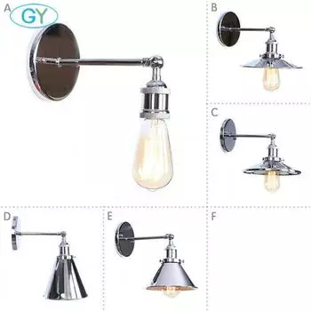 Хромированная отделка Винтажный промышленный настенный светильник Loft Metal E27 Настенный светильник Retro Deco Лестница Коридор Балкон Ванная комната Освещение туалетного столика
