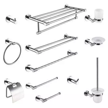 Хромированные аксессуары для ванной комнаты, настенное крепление, рифленая полка для ванной, вешалка для халата, держатель для туалетной бумаги, вешалка для полотенец, нержавеющая сталь