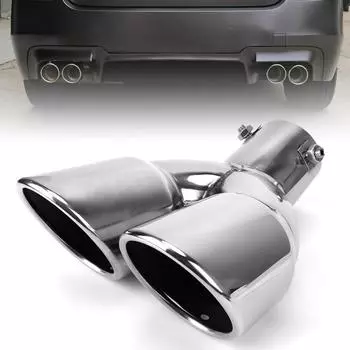 Хромированный автомобильный глушитель из нержавеющей стали с двойным выпуском, 63 мм, универсальная накладка на выхлопную трубу
