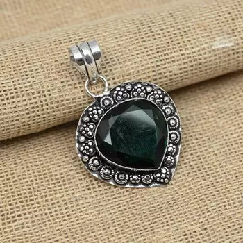 Хромированный диопсидовый драгоценный камень ручной работы из стерлингового серебра 925 пробы Замечательный кулон 1.77 Inches зелёный