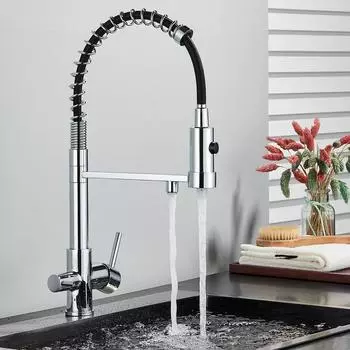 Хромированный смеситель для кухонной мойки, 2 ручки, 3 в 1 смесителе для фильтра для воды серебряный