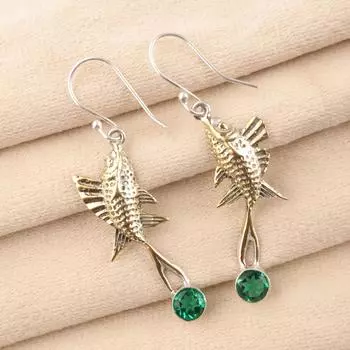 Хромовый диопсид Драгоценный камень 925 Стерлинговое серебро Ручная работа Серьги-капли/подвески 2,17 EE-148-4