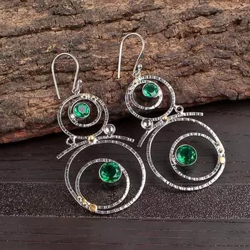 Хромовый диопсид Драгоценный камень Ручная работа 925 стерлинговое серебро Ювелирные изделия Свадебные серьги EE-76-18