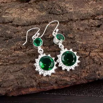 Хромовый диопсид Драгоценный камень Серебро 925 пробы Ювелирные изделия Серьги ручной работы 1,80 EE-13-4
