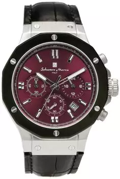 Хронограф 10 ATM водонепроницаемый кожаный ремешок Business 20th Anniversary Limited Model серебристый фиолетовый черный [Salvatore Mara] мужские SM18117-SSPL фиолетовый
