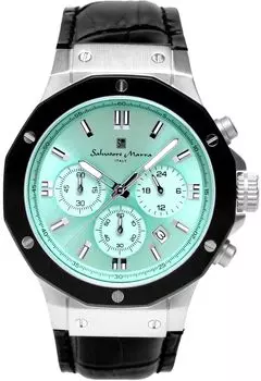 Хронограф 10 ATM водонепроницаемый кожаный ремешок Business 20th Anniversary Limited Model Ice Blue Black [Salvatore Mara] мужские SM18117-SSIBL