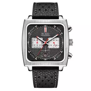 Хронограф Аналоговые Водонепроницаемые Дата Кварцевые Часы Прямоугольный Циферблат Деловой Формальный Черный Кожаный Ремешок Ограниченная Модель Часы Подарочные [BUREI] Мужские Мужские