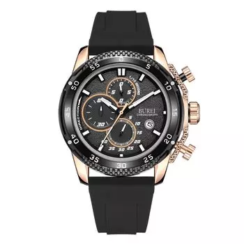 Хронограф Аналоговые Водонепроницаемые Кварцевые Часы Черный Ремешок Из Уретана Дата Японские Часы Батарея Подарок [BUREI] Мужские Мужские Мужские