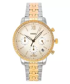 Хронограф Fossil Neutra, двухцветный, из нержавеющей стали, белый перламутровый циферблат, кварцевые женские часы ES5279