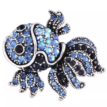 Хрустальная брошь-рыба, женская брошь из сплава с блестящими стразами, Золотая рыбка, брошь-булавка синий