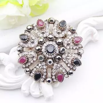 Хрустальная цветочная брошь, античное золото, серебро, этническая банкетная ювелирная брошь, подарок синий