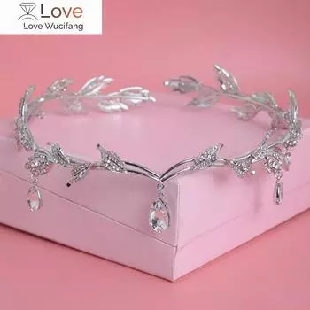 Хрустальная корона свадебные аксессуары для волос горный хрусталь каплевидный лист тиара корона ободок налобник украшения для волос подружки невесты 15*6cm