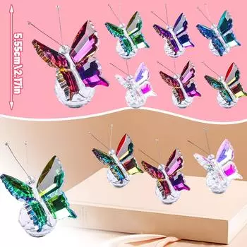 Хрустальная летающая бабочка с основанием из хрустального шара, коллекция статуэток, вырезанных в виде бабочки, украшение для животных, подходящее для стола, дома, спальни One Size