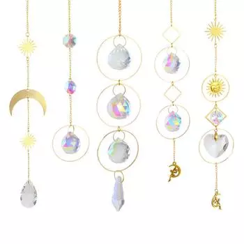 Хрустальная люстра «Ловец солнца», колокольчик, луна, звезда, солнце, витражный стеклянный шар, подвесной подвесной светильник, «Ловец света», светоотражающая занавеска из бисера 67