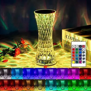 Хрустальная настольная лампа RGB ночник небольшой поясной проектор USB сенсорная лампа светодиодная романтическая ромбовидная атмосфера свет украшение комнаты