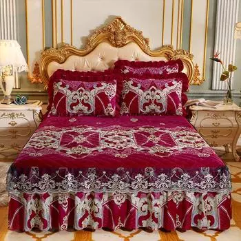 Хрустальная плюшевая юбка-кровать толщиной, кружевное термобелье, домашний декор, спальня 1,5 м, 1,8 м, покрывало королевского размера, без наволочки 1PC 150x200x45cm