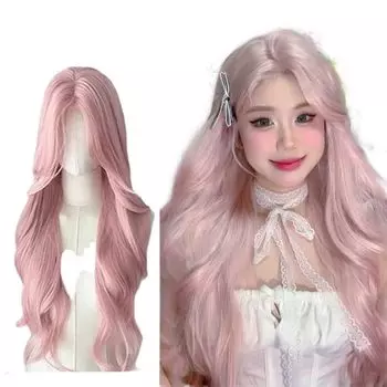 Хрустальная роза розовая длинные вьющиеся маленькое лицо густые для маскировки парик, эффект, челка, женщины, косплей, фотография,