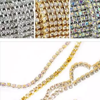 Хрустальная стеклянная цепочка, прозрачные блестящие стразы, стразы, декоративная лента «сделай сам», 10 м, аксессуары для отделки Gold/2mm чёрный