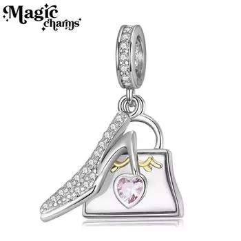 Хрустальная сумка для обуви, подвеска из стерлингового серебра S925, ожерелье на день Святого Валентина, браслет, аксессуары, подвеска