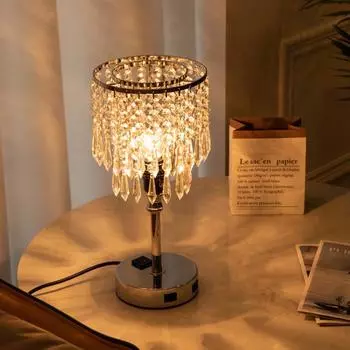 Хрустальная USB-настольная лампа, настольная прикроватная лампа, сенсорный тип + сенсорная лампа белый