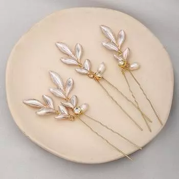 Хрустальная Жемчужная Заколка для Волос в Виде Листа для Женщин Невеста Стразы Свадебные Свадебные Аксессуары для Волос Ювелирные Изделия Заколка