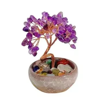 Хрустальное дерево ручной работы, целебное хрустальное украшение, домашний декор, настольное хрустальное дерево в горшке для удачи, позитивной энергии, богатства, исцеления Рейки фиолетовый