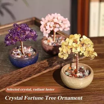 Хрустальное дерево ручной работы, целебное хрустальное украшение, домашний декор, настольное хрустальное дерево в горшке для удачи, позитивной энергии, богатства, исцеления Рейки жёлтый