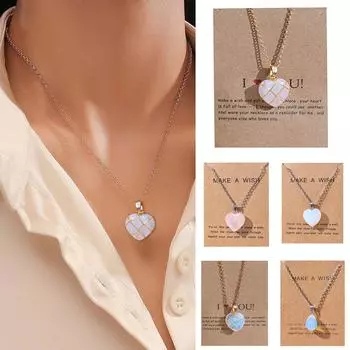 Хрустальное ожерелье с подвеской в форме сердца, хрустальное ожерелье с подвеской, ожерелье для пары с благословляющей картой, подарок One Size