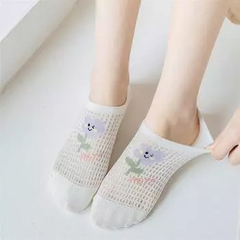 Хрустальное стекло, милые неглубокие простые носки для девочек, модные невидимые женские носки с цветочным принтом, носки-лодочки, корейские чулки 30cm
