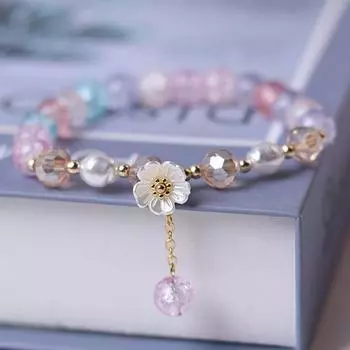 Хрустальные бусины Браслет Женщины Жемчужный Цветок Кулон Дружбы розовый