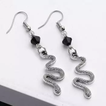 Хрустальные бусины ручной работы, готические винтажные серебряные серьги со змеей для женщин, милые висячие серьги в стиле панк со змеей