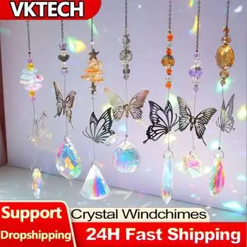 Хрустальные колокольчики, ловец солнца, бабочка, ловец солнечного света, подвесной кулон, украшение для штор на окна дома, радуга