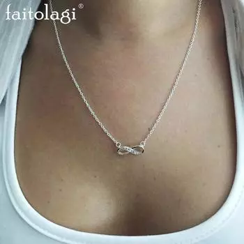 Хрустальные ожерелья и подвески с цифрой восемь, геометрическое ожерелье-цепочка бесконечности, женские ювелирные изделия серебряный