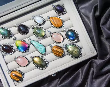 Хрустальные подвески, ожерелье, женские ювелирные изделия, ассорти из драгоценных камней, массивное ожерелье, кулон, лот, готические украшения, коктейльные ожерелья с подвеской mix Size синий