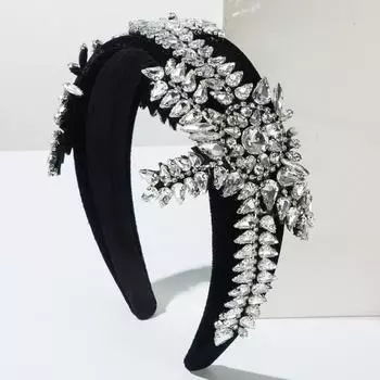 Хрустальные стразы Повязки на голову Женские Девичьи Блестящие сверкающие повязки на голову Расшитая бисером повязка для волос Праздничные свадебные аксессуары для волос Черный Белый