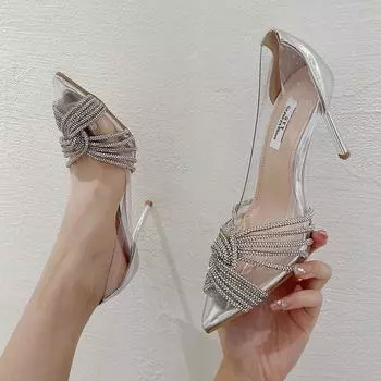 Хрустальные свадебные туфли Xiuhe женские туфли осень основное свадебное платье невеста не устают ноги хрустальные туфли нишевые высокие каблуки 35 серебряный