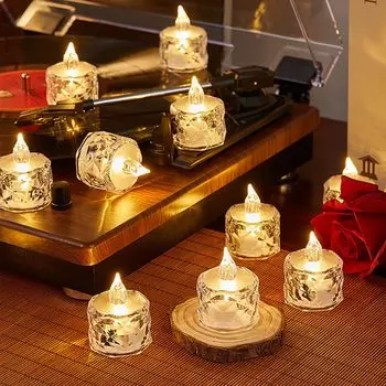 Хрустальные свечи светодиодные прозрачные беспламенные фонарики на батарейках ночники для свадьбы, дня рождения, Рождества, Хэллоуина, декора 6-Pack