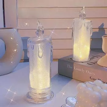 Хрустальные свечи светодиодные прозрачные беспламенные фонарики на батарейках ночники для свадьбы, дня рождения, Рождества, Хэллоуина, декора 8CM теплый белый