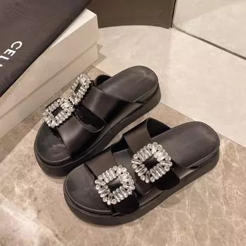 Хрустальные женские балетки, тапочки, туфли 2025, шлепанцы, лето, новый модный бренд, с открытым носком, пляжные, уличные сандалии, туфли-лодочки, слайды, Mujer 35