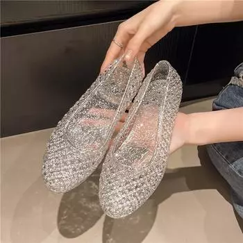 Хрустальные женские туфли пляжные балетки с перфорацией дышащие желейные туфли туфли для мамы летние сандалии 36