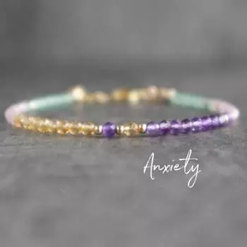 Хрустальный браслет для борьбы с тревогой с розовым кварцем, аметистом, авантюрином, цитрином, браслет с целебным драгоценным камнем золотой