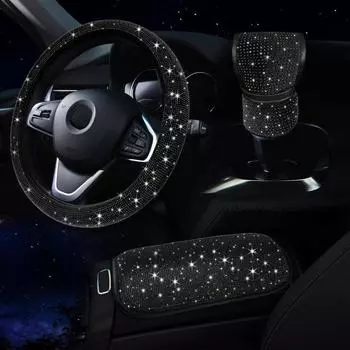 Хрустальный чехол на руль автомобиля для женщин и девочек, милый блестящий чехол на руль, блестящие стразы, алмаз, защита салона автомобиля