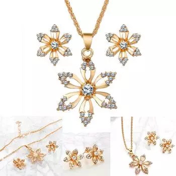 Хрустальный цветок кулон свадебные комплекты ювелирных изделий модное ожерелье серьги-гвоздики подарок на помолвку для женщин