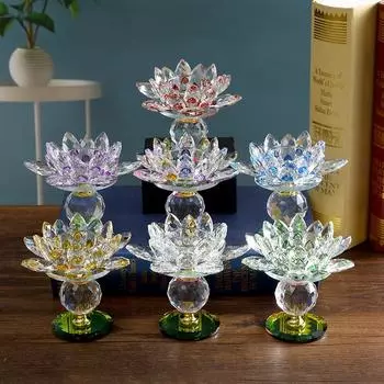 Хрустальный цветок лотоса подсвечник Tealight домашний декор по фэн-шуй белый None разноцветный